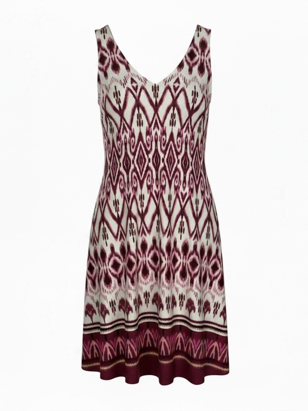 LOFT Ivory and Berry Pink Midi Dress with Ikat Print